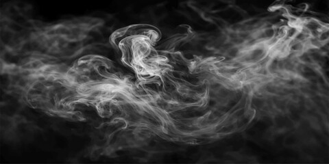 Abstract smooth purple and blue smoke waves flow in a swirling motion against a black background creating a flowing pattern of mist and fire-like light shapes