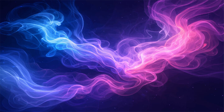 Abstract blue and purple smoke waves flow in a smooth motion against a dark black backdrop, creating an artistic design of swirling energy and flowing flame shapes with a colorful pattern - Powered by Adobe