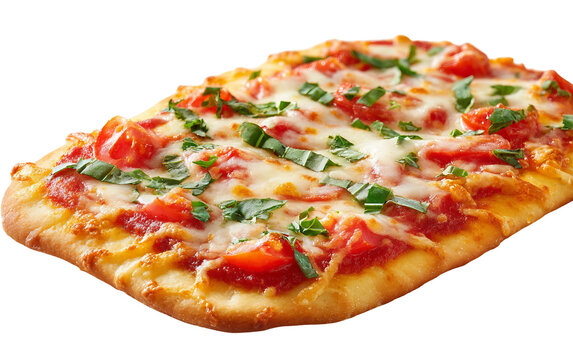 Traditional Italian Margherita pizza served on thin flatbread with fresh tomato, basil, and cheese isolated on transparent background PNG