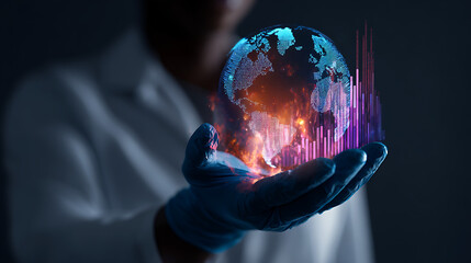 A data scientist predicting global trends with holographic glowing analytics. (1)