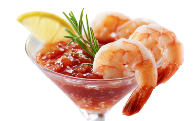 Traditional seafood appetizer with chilled shrimp and flavorful cocktail sauce for starter presentation isolated on transparent background PNG