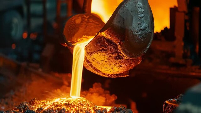 Hot liquid metal pouring in foundry