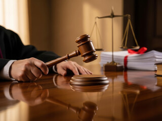 Judge's gavel on sounding block