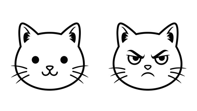 Cat face emotions icon set &ndash; cute and angry feline expressions for emoji, app or design element