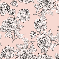 Floral seamless pattern with roses. Vector illustration.