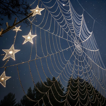 Stars woven into silver threads, sparkling across the night sky, symbolizing cosmic beauty, connection, destiny, magic, wonder, and celestial elegance.