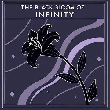 The black bloom of infinity, unfolding in cosmic darkness, symbolizing mystery, eternal cycles, hidden power, void, depth, and infinite possibilities.