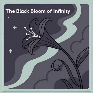 The black bloom of infinity, unfolding in cosmic darkness, symbolizing mystery, eternal cycles, hidden power, void, depth, and infinite possibilities.