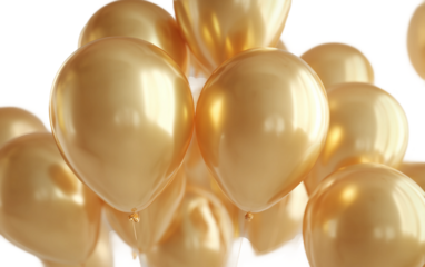 Shiny golden balloons captured in detailed perspective highlighting elegance celebration and glamour isolated on transparent background PNG
