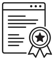 Line art illustration of a web page with a star badge depicting certification for online achievement