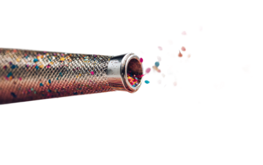 Detailed macro of party noise maker releasing vibrant confetti highlighting fun and excitement isolated on transparent background PNG