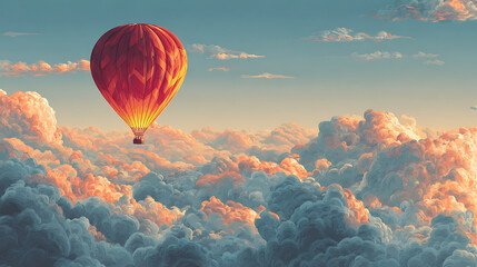 A glowing hot air balloon rising above the clouds, symbolizing unrestrained joy. (3)
