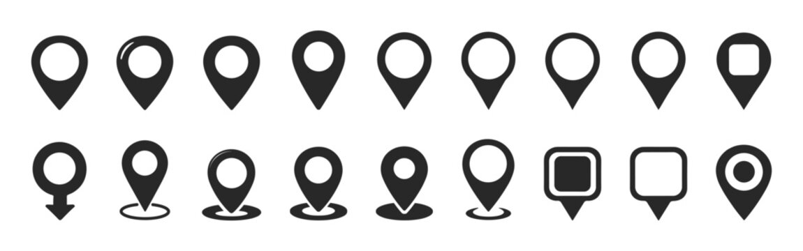 Location map pin icon set with modern map markers and pointers GPS location symbols vector illustration isolated on transparent background