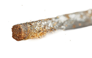 Elegant close up of golden fireworks sparkler highlighting dazzling sparks and party decorative effect isolated on transparent background PNG