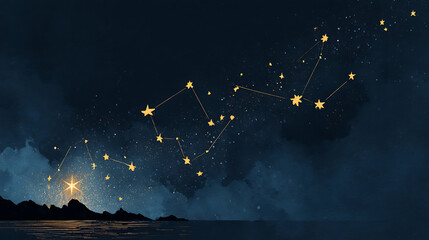 A glowing constellation in the night sky, with each star representing a goal achieved. (3)