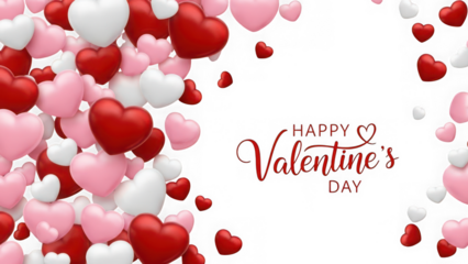 Romantic 3D Floating Heart Balloons on Transparent Background with Happy Valentine’s Day Typography – Love Celebration Banner