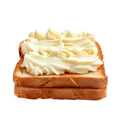 Stacked toasted bread sandwich with creamy cheese filling, realistic food composition isolated on transparent background.