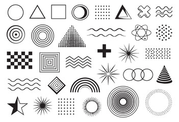 Abstract line art geometric shapes set featuring various forms and patterns for modern design projects