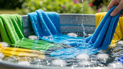 Cooling Towels in Ice Water Basin During Hot Summer Day