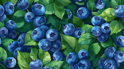 Fresh Blueberries with Green Leaves Background Illustration