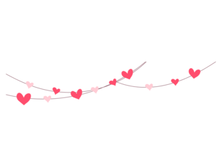 Hearts hanging on transparent background for valentine's day and wedding greeting card, poster.