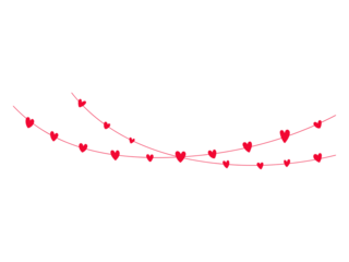 Red hearts hanging on transparent background for valentine's day and wedding greeting card, poster, decoration design.