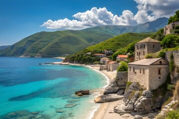 Albanian Riviera seaside landscape tourism travel destination Europe vacation beach sea scenic outdoor promotion marketing banner journey summer