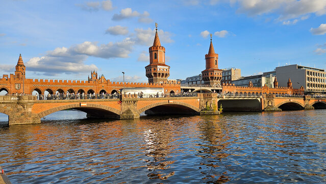 The Oberbaum Bridge is a magnificent two-tiered red-brick viaduct in Berlin Germany