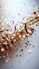Colorful confetti and ribbons creating a festive celebration background -  