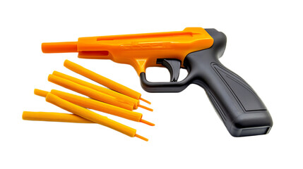 Orange Hot Glue Gun with Sticks Isolated on Black