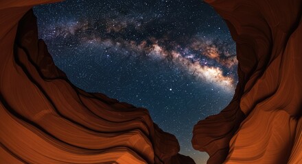 A breathtaking night view of the Milky Way through a natural rock formation