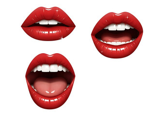 Obraz premium Trinity of Expression: Three Crimson Lips in Closed, Confident, and Open Emotion—A Study in Sensual Power