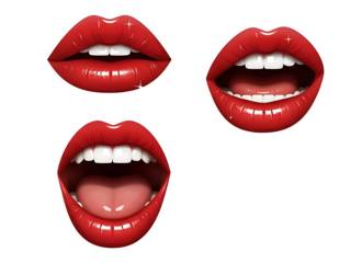 Trinity of Expression: Three Crimson Lips in Closed, Confident, and Open Emotion—A Study in Sensual Power