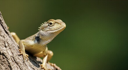 Lizard perched confidently on tree trunk in nature  