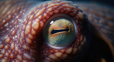 Close-up of an octopus eye displaying intricate details