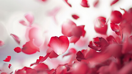 Scattered Red Rose Petals on White Background