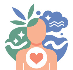 Person shows inner peace and holistic well-being symbolized by a heart.