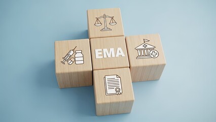 European Medicines Agency regulatory compliance blocks with medical icons