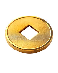 Golden coin with square hole, isolated on white background, clean crisp edges, commercial style isolated on white background 