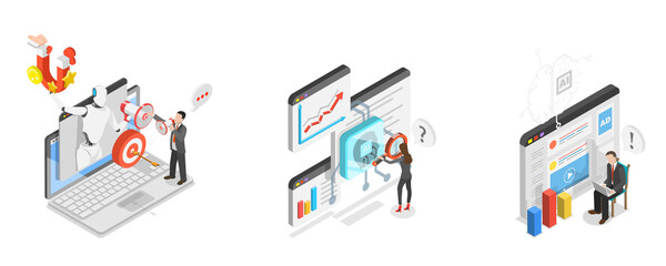 Obraz premium 3D Isometric Flat Illustration of Advertising Efficiency AI-Technology, AI In Marketingconcept