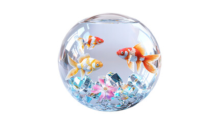 Vibrant Goldfish in Glass Bowl with Floral Ice