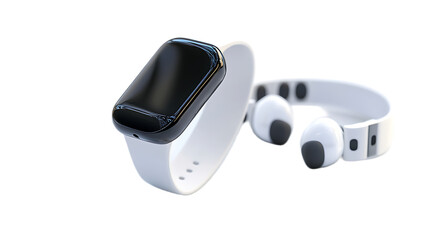 White Smartwatch & Earbuds Fitness Tech Isolated