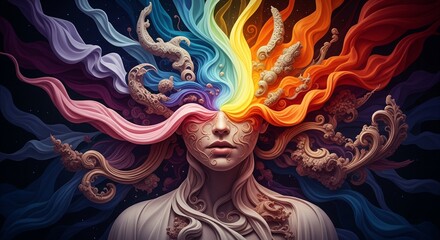 Surreal digital art representing creative mind energy and vibrant flow
