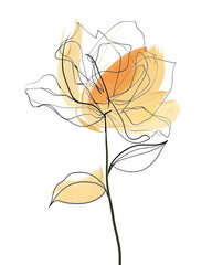 Minimal floral line-art rose with clean strokes and modern simplicity, isolated on white background. 