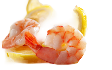 Gourmet shrimp cocktail with lemon wedges representing modern healthy seafood dish and culinary creativity isolated on transparent background PNG