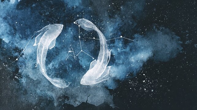 Pisces Zodiac Constellation With Fish Illustration