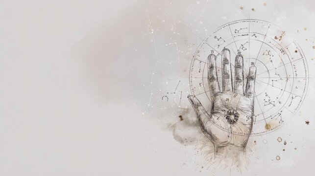 Mystical Palmistry Hand With Zodiac Symbols