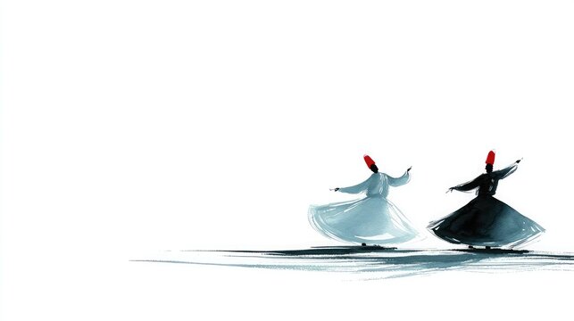 Whirling Dervishes Sufi Dance Minimalist Spiritual Watercolor