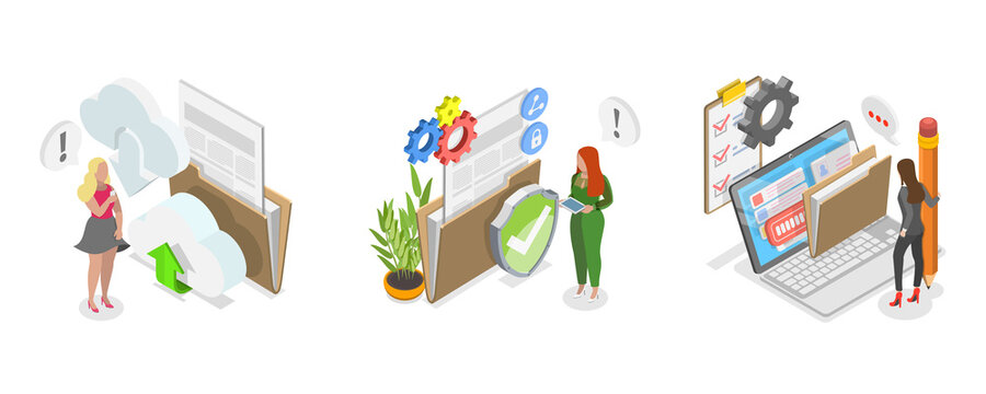 3D Isometric Flat  Illustration of Computing Online Services, Concepts For Database Security