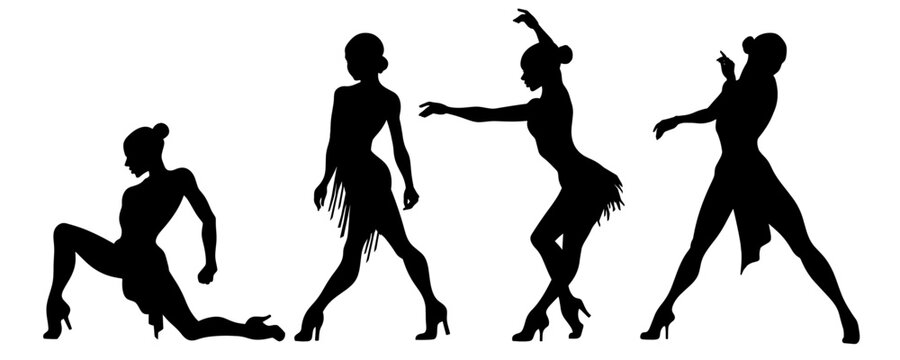 Silhouette, sports dancing, real competitions, movement and grace, graceful fashionable dances, beautiful girls